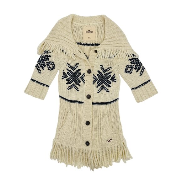 Hollister Sweaters - RARE Hollister Fringe Hem Cream Cardigan | Coastal Boho Cottagecore Grandpacore